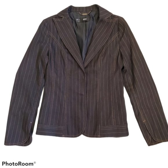 MANGO Like New black pinstripe denim blazer size8 jeans - Picture 4 of 6